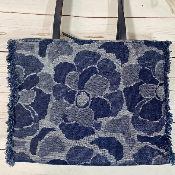 SOLD Kate Spade NY Denim Floral Print Fringe Handbag or Tote Bag Large Satchel - Picture 8 of 10